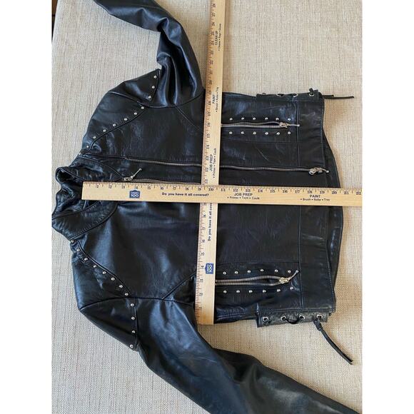 CHROME by Carrie Basham Womens Studded Black Leather Jacket Made In USA 8 - Picture 7 of 14